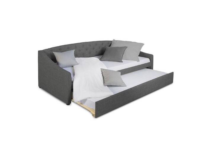 Homestyle4u Polsterbett 90x200 Schlaffunktion Einzelbett Tagesbett Grau Schlafcouch Gäste (Set, Ausziehbett mit 2 Lattenroste), für 2 Personen Gäste, 2 Liegeflächen von Homestyle4u
