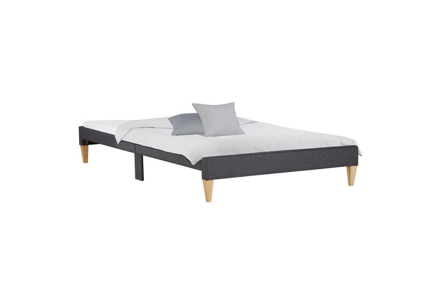 Homestyle4u Polsterbett 90x200 oder 140x200 Grau Bettgestell Holz ohne Kopfteil (Set, mit Lattenrost), kein Stauraum von Homestyle4u