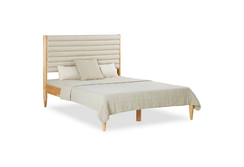 Homestyle4u Polsterbett 140x200 Doppelbett weicher Bouclé Stoff Beige Boho elegant Holzbett (Set, mit Lattenrost, mit Lattenrost), mit Kopfteil, Teddystoff/Teddyplüsch von Homestyle4u