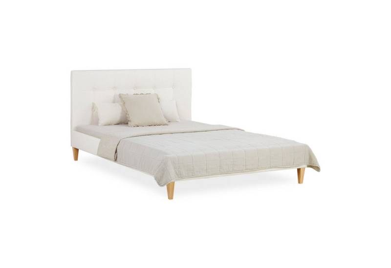Homestyle4u Polsterbett 140x200 Doppelbett Kopfteil weicher Bouclé Stoff Beige elegant Design (Set, mit Matratze und Lattenrost), Teddystoff/Teddyplüsch von Homestyle4u