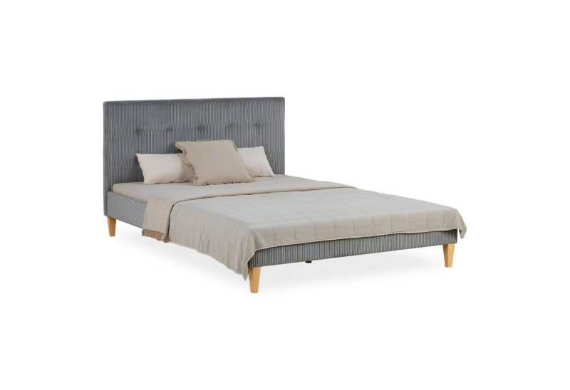 Homestyle4u Polsterbett 140x200 Doppelbett weicher Cordstoff Grau Holzfüße elegant (Set, mit Matratze und Lattenrost), mit Kopfteil von Homestyle4u