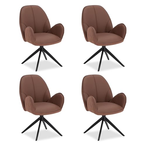 Homestyle4u Polsterstühle 4er Set Esszimmerstuhl mit Armlehne Drehstuhl Esszimmer Wohnzimmer Stuhl Leder Braun Bouclé von Homestyle4u