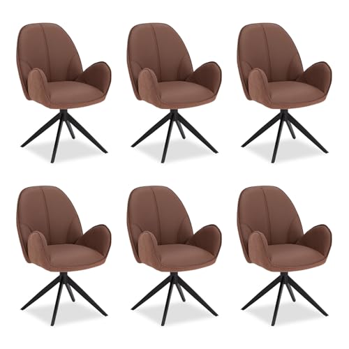 Homestyle4u Polsterstühle Esszimmer 6er Set Leder Braun Esszimmerstuhl mit Armlehne Drehstuhl Wohnzimmer Stuhl drehbar Homestyle4u Polsterstühle Esszimmer 6er Set Leder Braun Esszimmerstuhl mit Armlehne Drehstuhl Wohnzimmer Stuhl drehbar von Homestyle4u