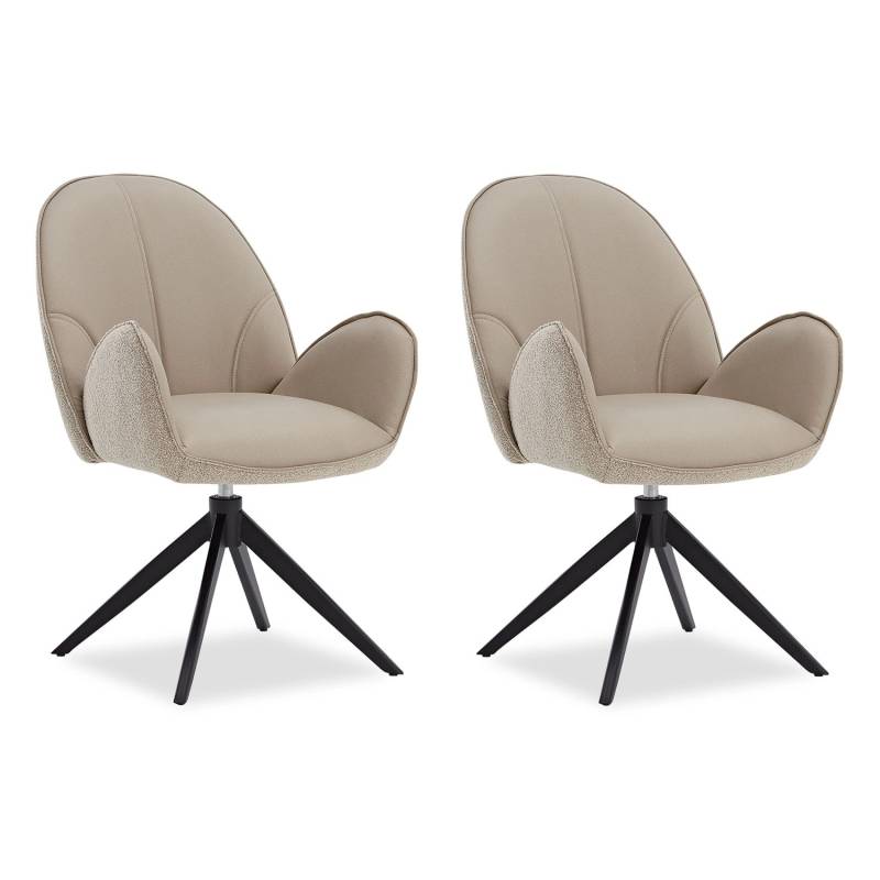 Homestyle4u Polsterstuhl 2er Set Bouclé Leder Beige Drehbar 3072 von Homestyle4u