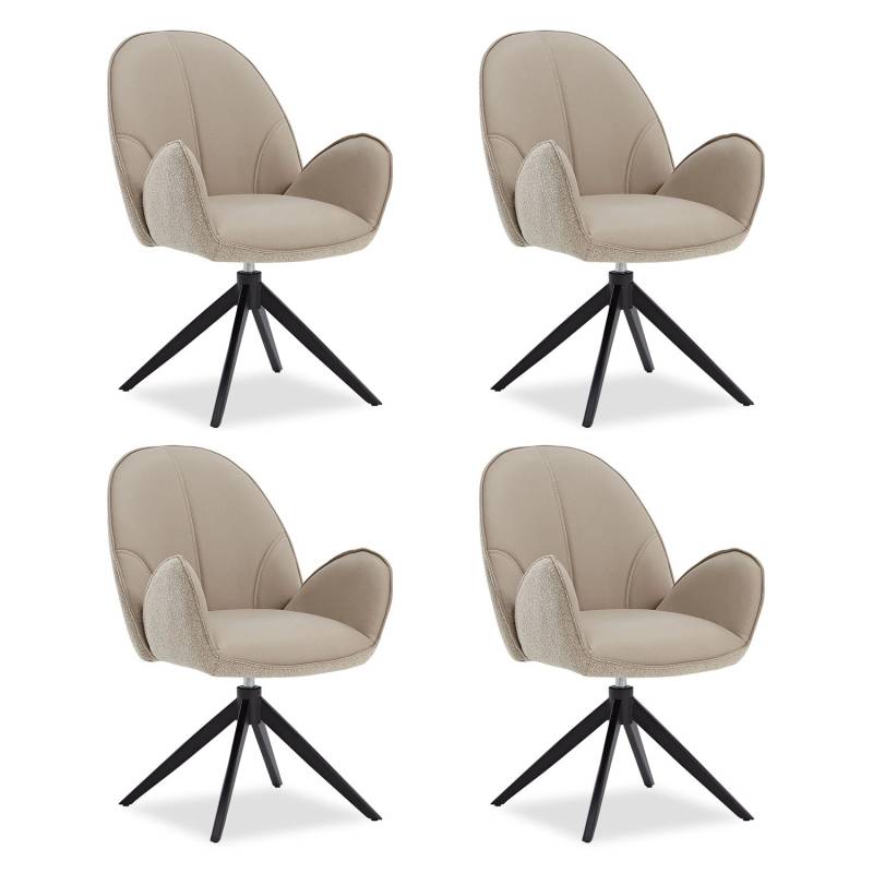 Homestyle4u Polsterstuhl 4er Set Bouclé Leder Beige Drehbar 3073 von Homestyle4u