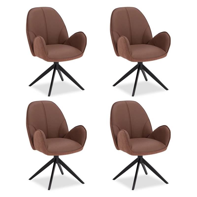 Homestyle4u Polsterstuhl 4er Set Bouclé Leder Braun Drehbar 3070 von Homestyle4u