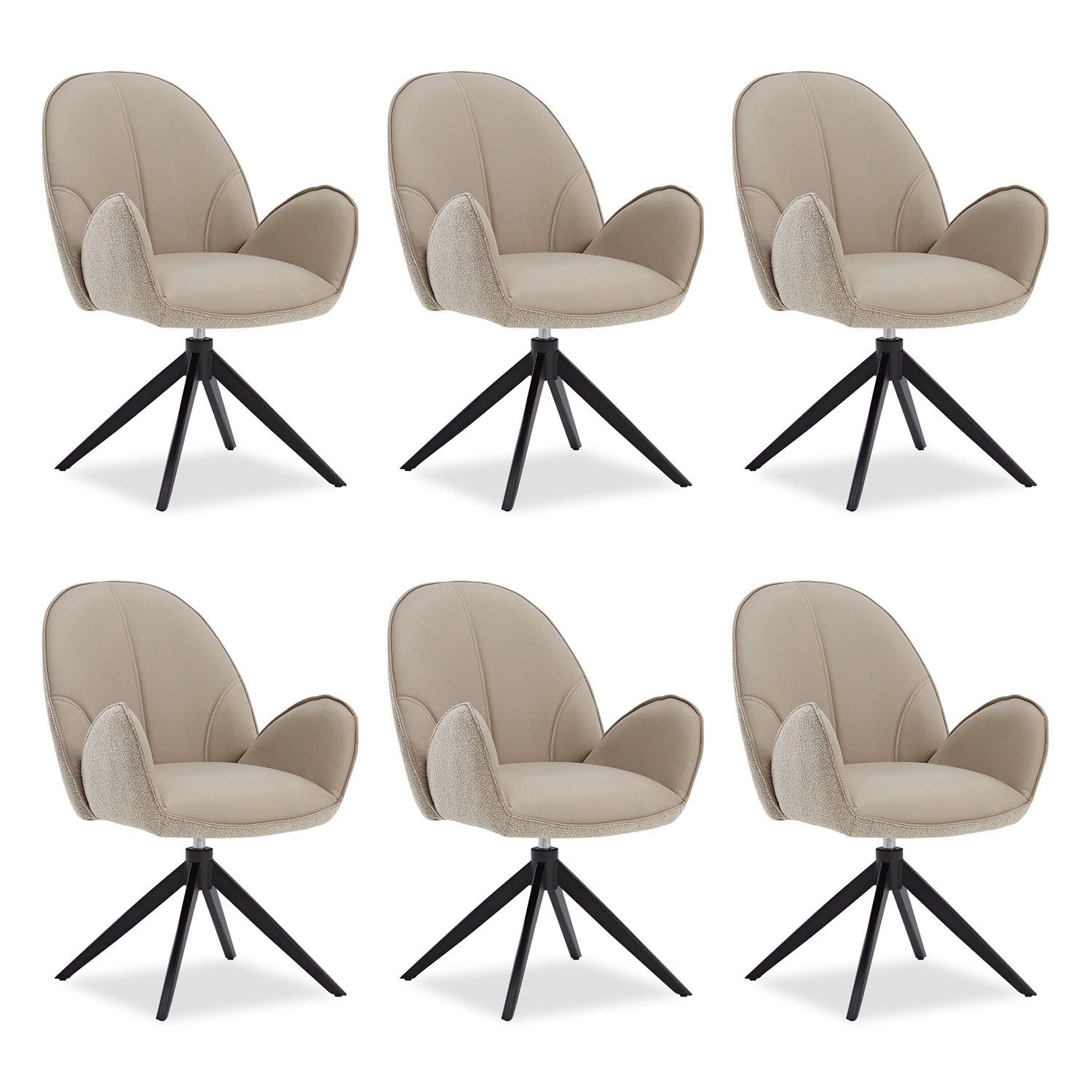 Homestyle4u Polsterstuhl 6er Set Bouclé Leder Beige Drehbar 3074 von Homestyle4u