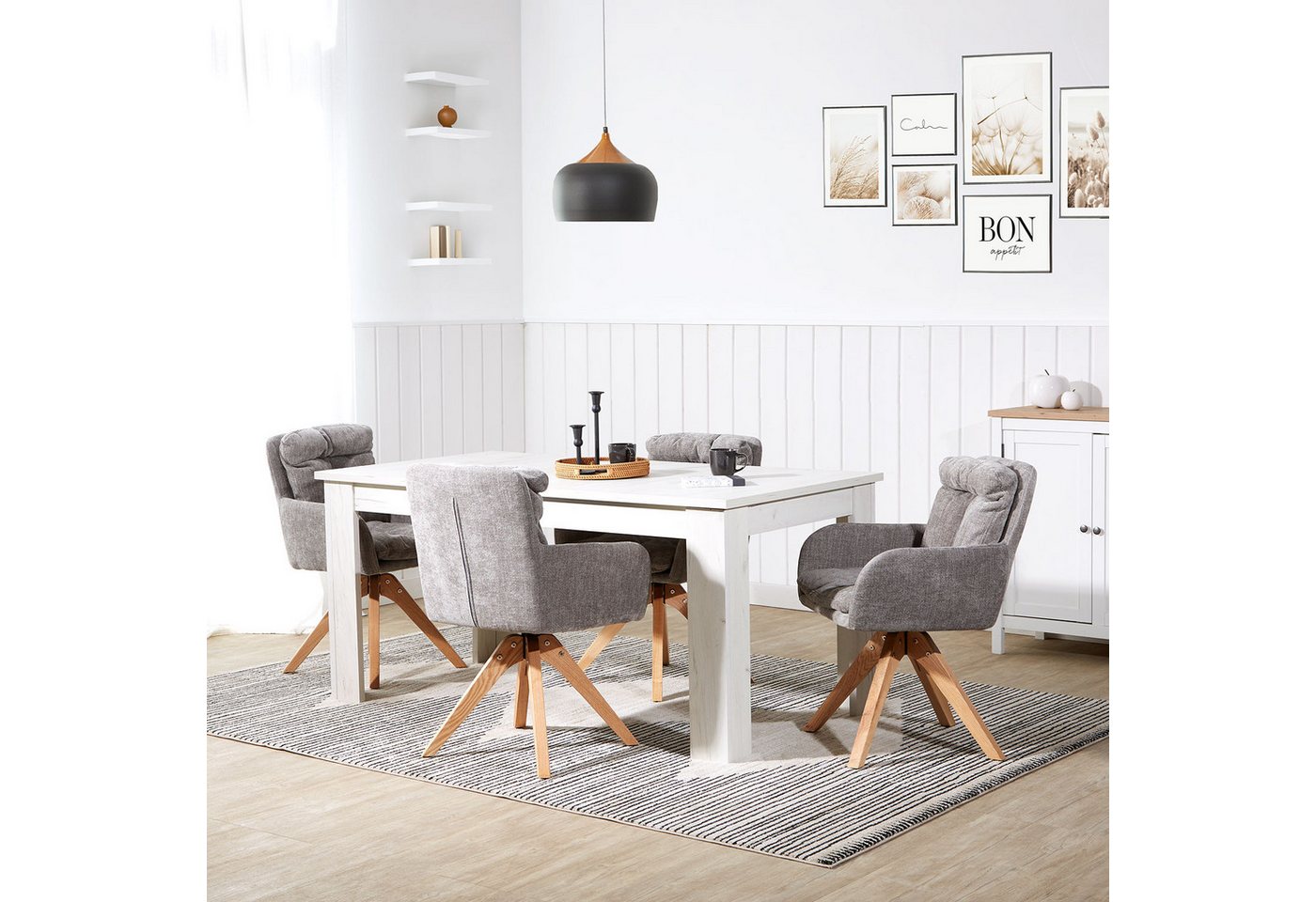Homestyle4u Polsterstuhl Armlehne Sitzkissen Leinen Grau Esszimmerstuhl Wohnzimmer modern Büro (2er Set), drehbar von Homestyle4u