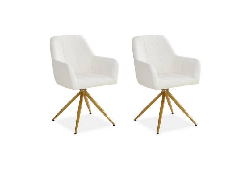 Homestyle4u Armlehnstuhl Armlehne weich Bouclé Stoff Beige Esszimmer Wohnzimmerstuhl Gold (2er Set, 2 St), drehbar, Teddystoff/Teddyplüsch, für Esstisch, Essstuhl von Homestyle4u