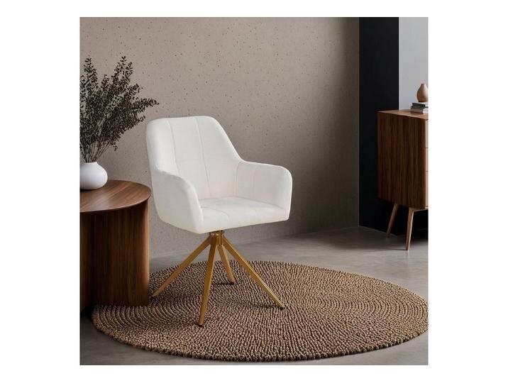 Homestyle4u Polsterstuhl Armlehne weich Bouclé Stoff Beige Esszimmer Wohnzimmerstuhl Gold (Set, 2 Stühle), drehbar, Teddystoff/Teddyplüsch, für Esstisch von Homestyle4u