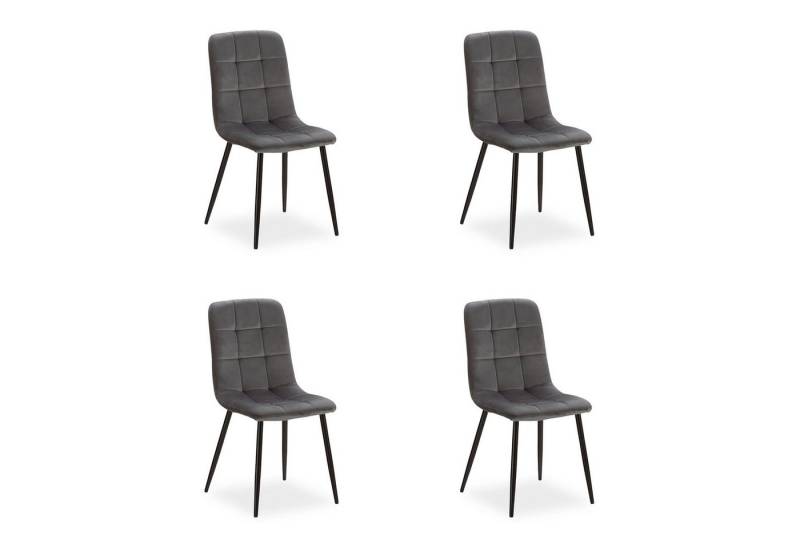 Homestyle4u Polsterstuhl Küchenstuhl modern Esszimmer Grau Beige gesteppt weich Esstisch (4 Stühle), Samtbezug, Füße in Schwarz von Homestyle4u