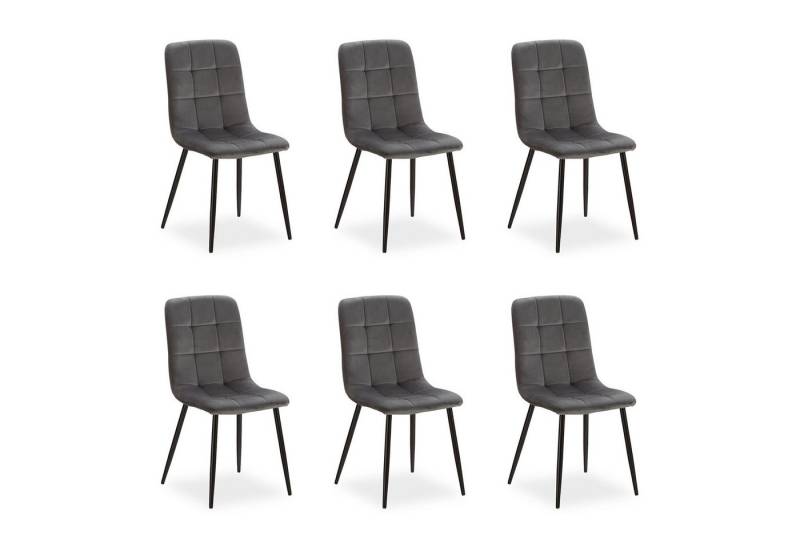 Homestyle4u Polsterstuhl Küchenstuhl modern Esszimmer Grau Beige gesteppt weich Esstisch (6 Stühle), Samtbezug, Füße in Schwarz von Homestyle4u