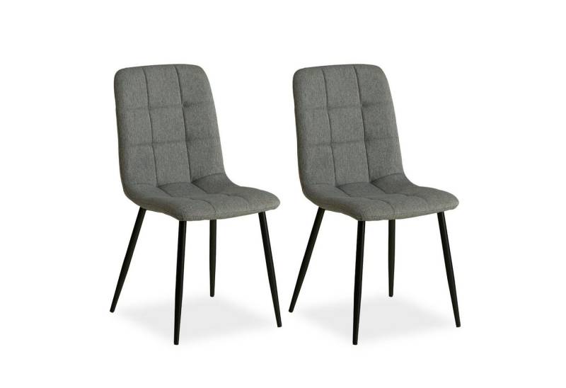 Homestyle4u Polsterstuhl Küchenstuhl modern Esszimmer Grau gesteppt weich Esstisch (2er Set, 2 St), Leinenstoff, Essstuhl, Stuhlbeine in Schwarz, Metall pulverbeschichtet von Homestyle4u