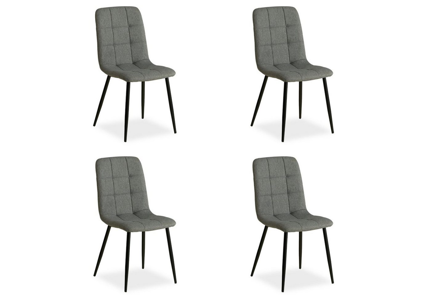 Homestyle4u Polsterstuhl Küchenstuhl modern Esszimmer Grau gesteppt weich Esstisch (4er Set, 4 St), Leinenstoff, Essstuhl, Stuhlbeine in Schwarz, Metall pulverbeschichtet von Homestyle4u