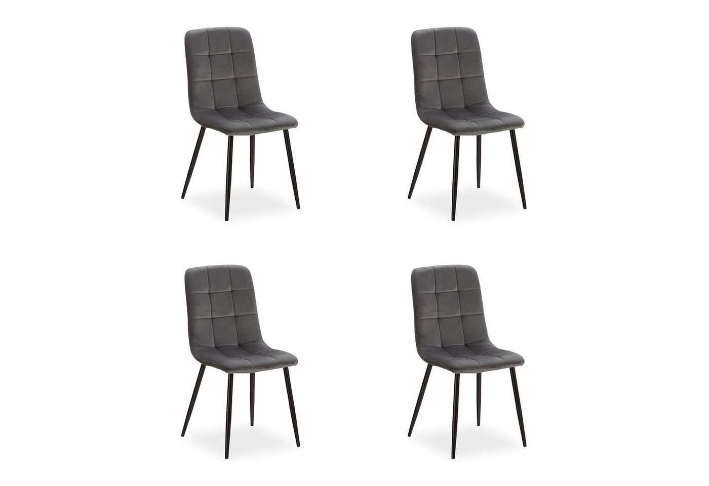 Homestyle4u Polsterstuhl Küchenstuhl modern Esszimmer Grau gesteppt weich Esstisch (4er Set, 4 St), Samtbezug, Stuhlbeine in Schwarz, Essstuhl, Metall pulverbeschichtet von Homestyle4u