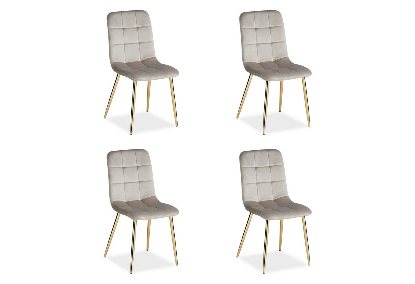 Homestyle4u Polsterstuhl Küchenstuhl modern Esszimmer Grau gesteppt weich Esstisch (4er Set, 4 St), Samtbezug, Stuhlbeine in Gold, Essstuhl von Homestyle4u