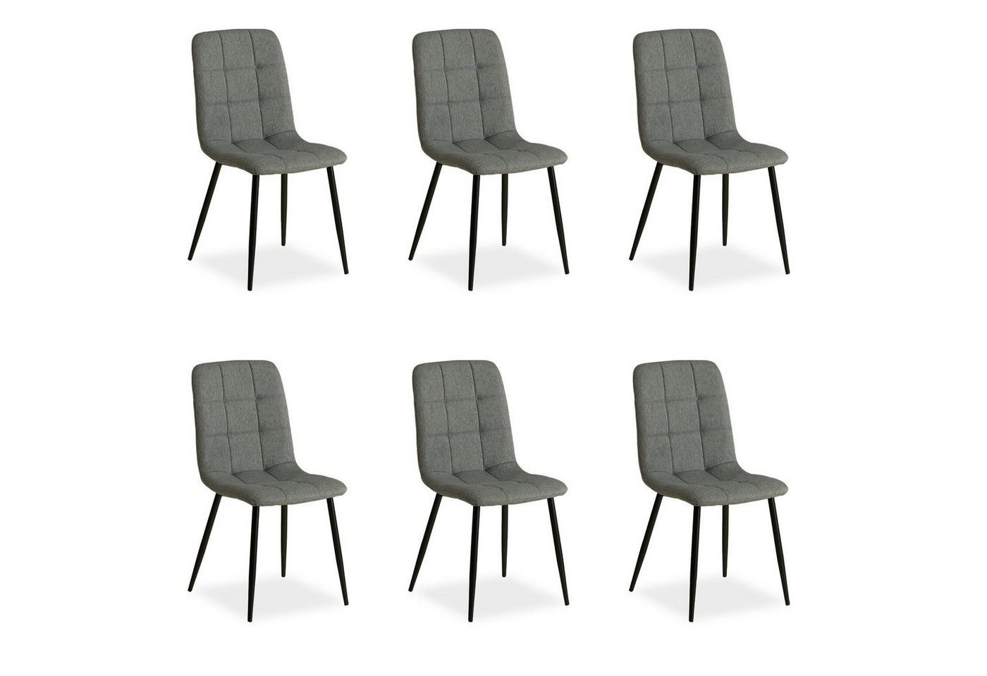 Homestyle4u Polsterstuhl Küchenstuhl modern Esszimmer Grau gesteppt weich Esstisch (6er Set, 6 St), Leinenstoff, Essstuhl, Stuhlbeine in Schwarz, Metall pulverbeschichtet von Homestyle4u