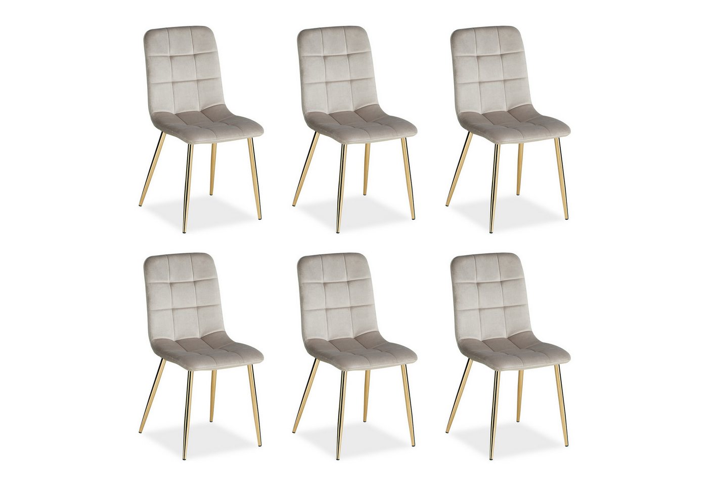 Homestyle4u Polsterstuhl Küchenstuhl modern Esszimmer Grau gesteppt weich Esstisch (6er Set, 6 St), Samtbezug, Stuhlbeine in Gold, Essstuhl von Homestyle4u