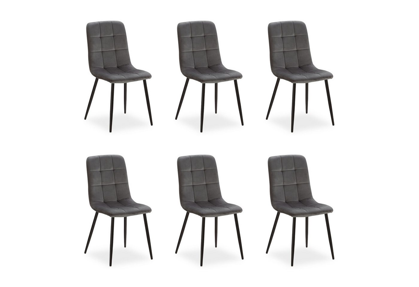 Homestyle4u Polsterstuhl Küchenstuhl modern Esszimmer Grau gesteppt weich Esstisch (6er Set, 6 St), Samtbezug, Stuhlbeine in Schwarz, Essstuhl, Metall pulverbeschichtet von Homestyle4u