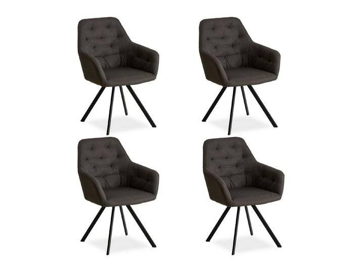 Homestyle4u Polsterstuhl Polstersessel Stühle Küche Esszimmerstuhl Esszimmer Armlehne Metall (4er Set), Leinen, nicht drehbar, Anthrazit Grau, grau von Homestyle4u