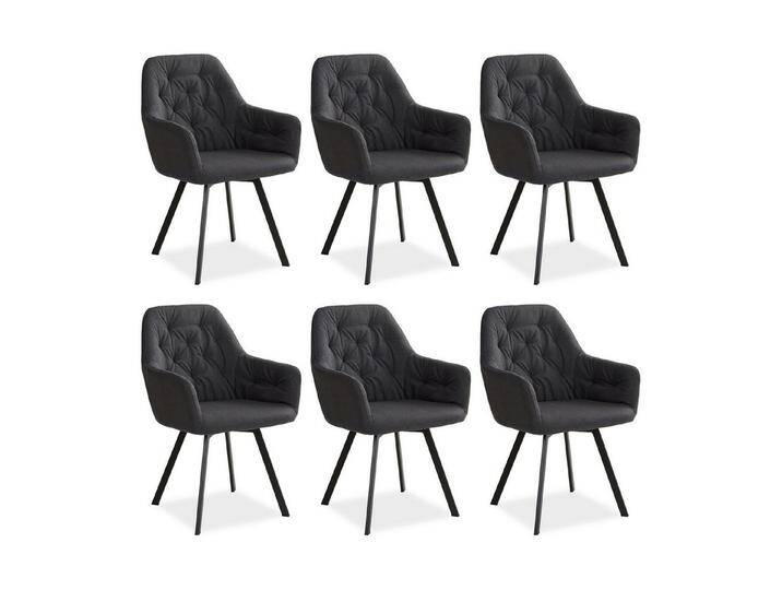 Homestyle4u Polsterstuhl Polstersessel Stühle Küche Esszimmerstuhl Esszimmer Armlehne Metall (6er Set), Leinen, drehbar, Anthrazit Grau, grau, Polyester von Homestyle4u