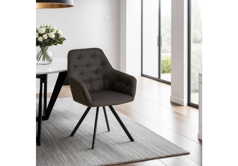Homestyle4u Polsterstuhl Polstersessel Stühle Küche Esszimmerstuhl Esszimmer Armlehne Metall (4er Set, 4 Stühle, 4 St), Leinen, nicht drehbar, Anthrazit Grau, für Esstisch, Essstuhl von Homestyle4u