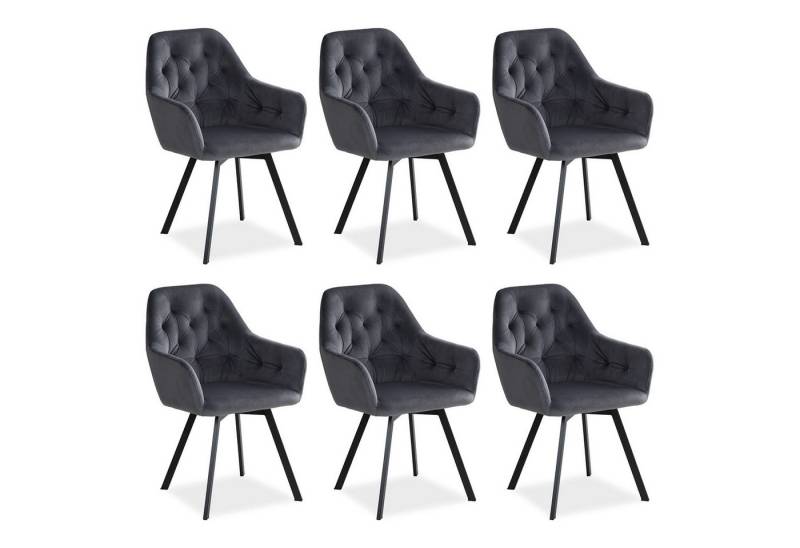 Homestyle4u Polsterstuhl Polstersessel Stühle Küche Esszimmerstuhl Esszimmer Armlehne Metall (6er Set, 6 Stühle, 6 St), Samtstoff, drehbar, Grau, für Esstisch, Essstuhl von Homestyle4u