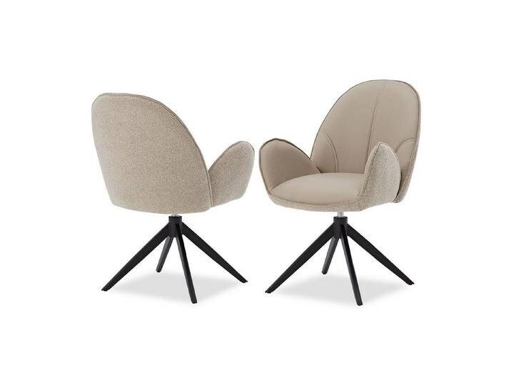 Homestyle4u Polsterstuhl Polstersessel Stühle Küche Esszimmerstuhl Esszimmer mit Armlehne (1 Stuhl), außen Bouclé Bezug, innen Kunstleder, drehbar, Beige, beige von Homestyle4u