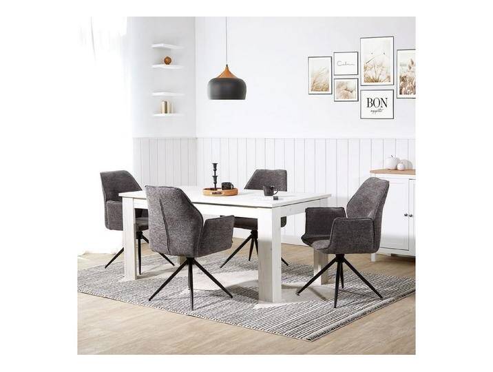 Homestyle4u Polsterstuhl mit Armlehne Chenille Grau Esszimmer Wohnzimmer Küche Büro Schwarz (2er Set), drehbar, grau, 2 Stühle, schwarz von Homestyle4u