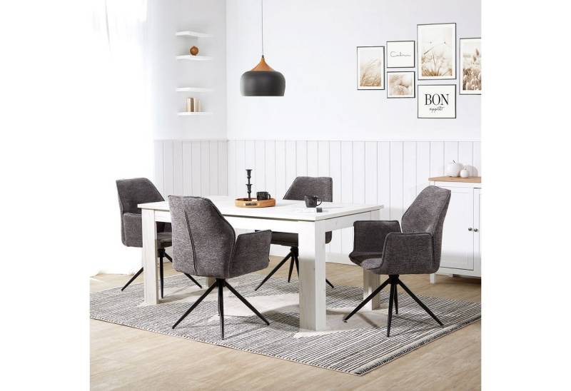 Homestyle4u Polsterstuhl mit Armlehne Chenille Grau Esszimmer Wohnzimmer Küche Büro Schwarz (2er Set), drehbar von Homestyle4u