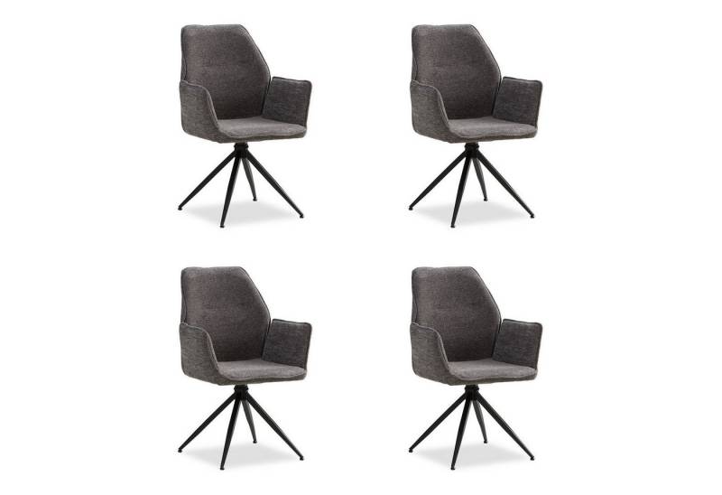 Homestyle4u Polsterstuhl mit Armlehne Chenille Grau Esszimmer Wohnzimmer Küche Büro Schwarz (4er Set, 4 Stühle, 4 St), drehbar, für Esstisch, Essstuhl von Homestyle4u
