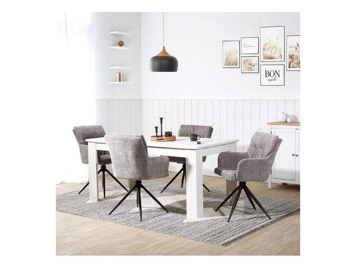 Homestyle4u Polsterstuhl mit Armlehne Leinen Grau Esszimmer Wohnzimmer modern Büro Küche Kissen (2er Set), drehbar, grau, 2 Stühle, schwarz von Homestyle4u