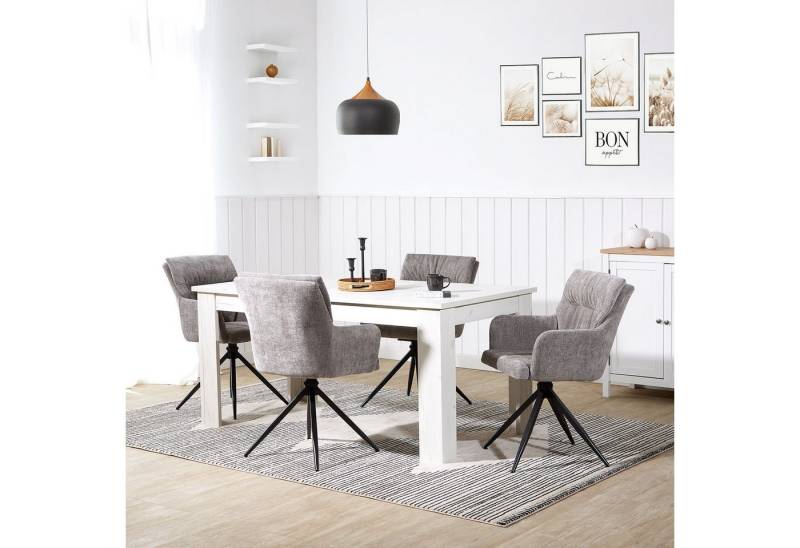 Homestyle4u Polsterstuhl mit Armlehne Leinen Grau Esszimmer Wohnzimmer modern Büro Küche Kissen (2er Set), drehbar von Homestyle4u