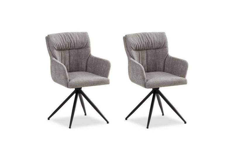Homestyle4u Polsterstuhl mit Armlehne Leinen Grau Esszimmer Wohnzimmer modern Büro Küche Kissen (2er Set, 2 Stühle, 2 St), drehbar, für Esstisch, Essstuhl von Homestyle4u