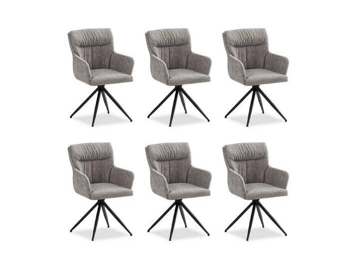 Homestyle4u Polsterstuhl mit Armlehne Leinen Grau Esszimmer Wohnzimmer modern Büro Küche Kissen (Set, 6 Stühle), drehbar, für Esstisch, grau, 6 Stühle von Homestyle4u