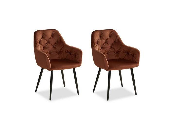Homestyle4u Polsterstuhl mit Armlehne Sessel Esszimmerstuhl Samt Gestell Schwarz (2er Set), 2er Set, Küchenstuhl, Braun, braun, 2 Stühle von Homestyle4u