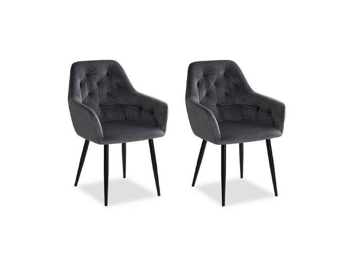 Homestyle4u Polsterstuhl mit Armlehne Sessel Esszimmerstuhl Samt Gestell Schwarz (2er Set), 2er Set, Küchenstuhl, Grau, grau, 2 Stühle von Homestyle4u
