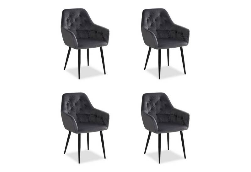 Homestyle4u Polsterstuhl mit Armlehne Sessel Esszimmerstuhl Samt Gestell Schwarz (4er Set), 4er Set, Küchenstuhl, Grau von Homestyle4u