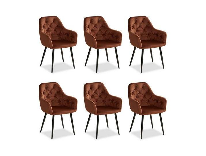 Homestyle4u Polsterstuhl mit Armlehne Sessel Esszimmerstuhl Samt Gestell Schwarz (6er Set), 6er Set, Küchenstuhl, Braun, braun, 6 Stühle von Homestyle4u
