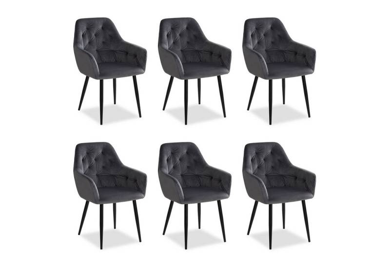 Homestyle4u Polsterstuhl mit Armlehne Sessel Esszimmerstuhl Samt Gestell Schwarz (6er Set), 6er Set, Küchenstuhl, Grau von Homestyle4u
