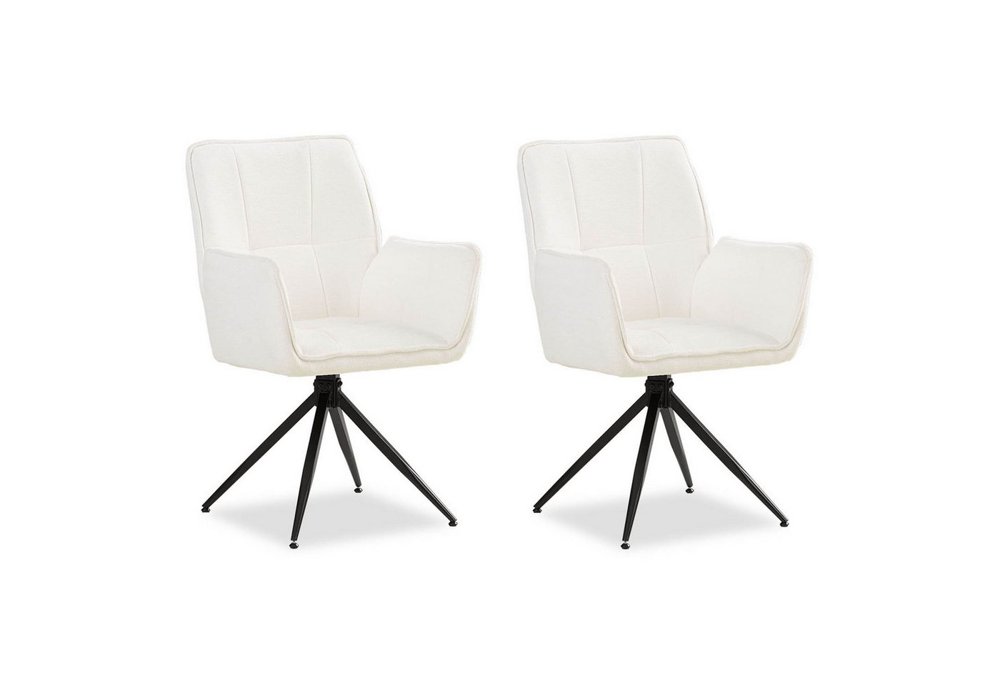 Homestyle4u Polsterstuhl mit Armlehne weicher Chenille Weiß Beige Wohnzimmer Küche Esszimmer (2 Stühle), drehbar, für Esstisch von Homestyle4u