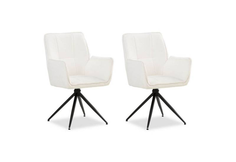 Homestyle4u Polsterstuhl mit Armlehne weicher Chenille Weiß Beige Wohnzimmer Küche Esszimmer (2 Stühle), drehbar, für Esstisch von Homestyle4u