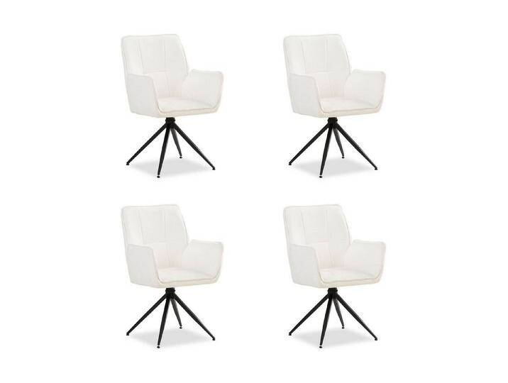 Homestyle4u Polsterstuhl mit Armlehne weicher Chenille Weiß Beige Wohnzimmer Küche Esszimmer (4er Set, 4 Stühle, 4 St), drehbar, für Esstisch von Homestyle4u