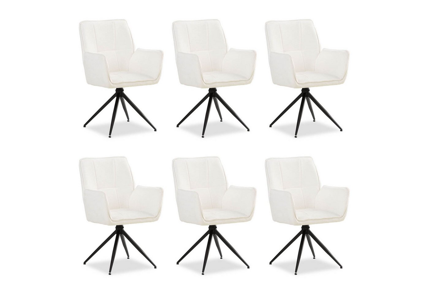 Homestyle4u Polsterstuhl mit Armlehne weicher Chenille Weiß Beige Wohnzimmer Küche Esszimmer (6 Stühle), drehbar, für Esstisch von Homestyle4u
