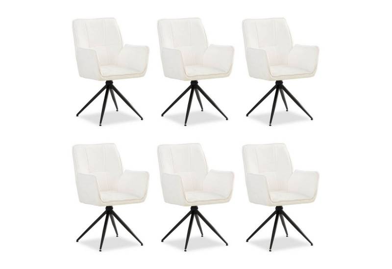 Homestyle4u Polsterstuhl mit Armlehne weicher Chenille Weiß Beige Wohnzimmer Küche Esszimmer (6 Stühle), drehbar, für Esstisch von Homestyle4u