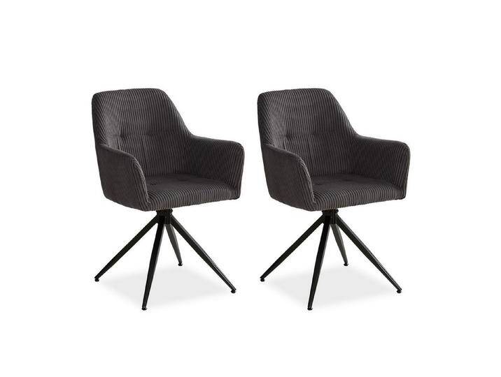 Homestyle4u Polsterstuhl mit Armlehne weicher Cord Grau Esszimmer Wohnzimmer modern Büro (2 St), drehbar, für Esstisch, Essstuhl, grau von Homestyle4u