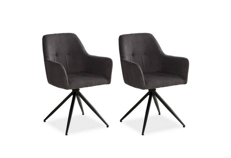 Homestyle4u Polsterstuhl mit Armlehne weicher Cord Grau Esszimmer Wohnzimmer modern Büro (2er Set, 2 Stühle, 2 St), drehbar, für Esstisch, Essstuhl von Homestyle4u
