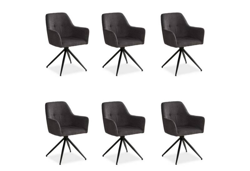 Homestyle4u Polsterstuhl mit Armlehne weicher Cord Grau Esszimmer Wohnzimmer modern Büro (6er Set, 6 Stühle, 6 St), drehbar, für Esstisch, Essstuhl von Homestyle4u
