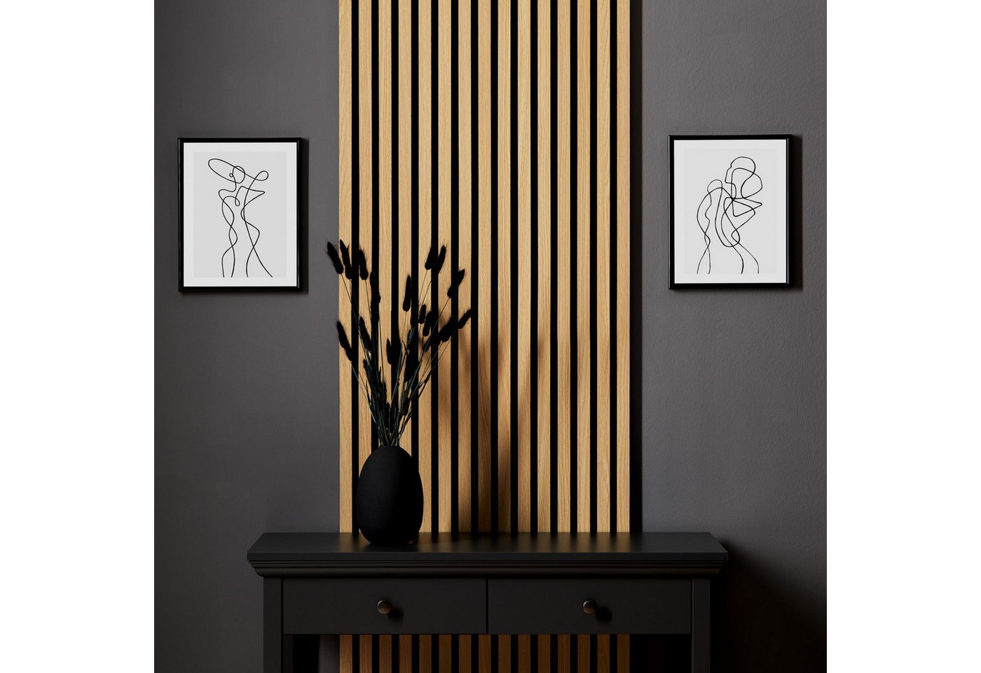 Homestyle4u Wandpaneel 60x120 60x60 1/2/4 Paneele Holz Akustikpaneel Braun Schallschutz Wand, (Set, 2 Akustikpaneele, 2-tlg) 3D Akustik Paneel Wandpaneel in Eiche zum Kleben oder Bohren von Homestyle4u