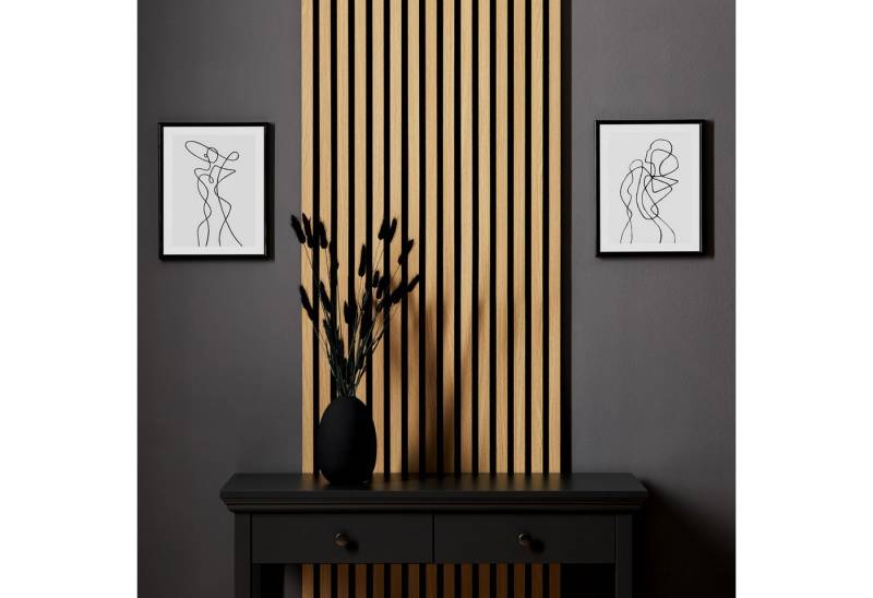 Homestyle4u Wandpaneel 60x120 60x60 1/2/4 Paneele Holz Akustikpaneel Braun Schallschutz Wand, (Set, 2 Akustikpaneele, 2-tlg) 3D Akustik Paneel Wandpaneel in Eiche zum Kleben oder Bohren von Homestyle4u